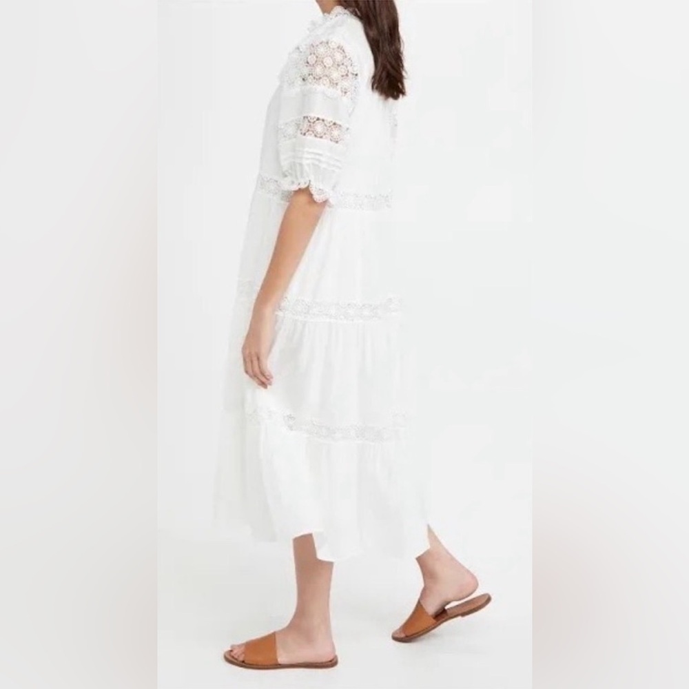 NWT En Saison Tiered Lace Detail Midi Dress White Size Medium 100% Cotton - Picture 4 of 10